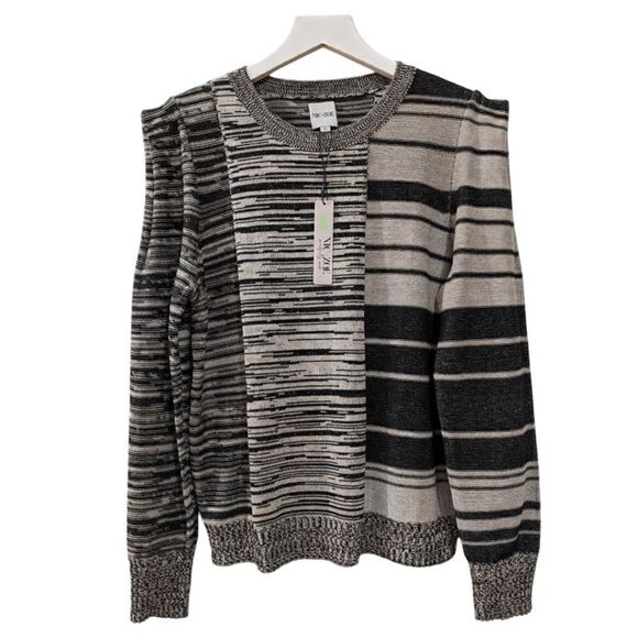Nic + Zoe Mixed Musings Knit Crewneck Sweater in Black Multi Women's Size M - Picture 5 of 12